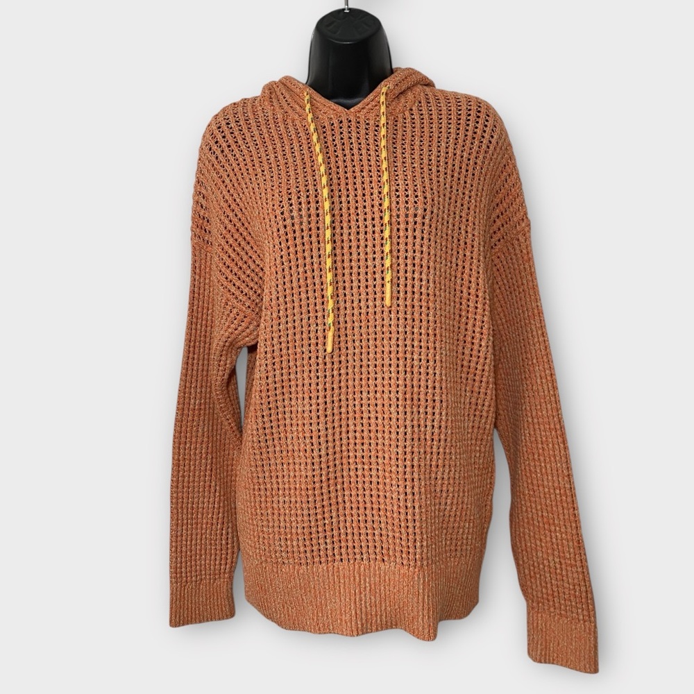 Zara Orange Long Sleeve Crochet Hoodie Size Large